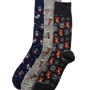 NWT Holiday Socks Unisex Fox, Nutcracker & Raccoon 3 pack Gift Box